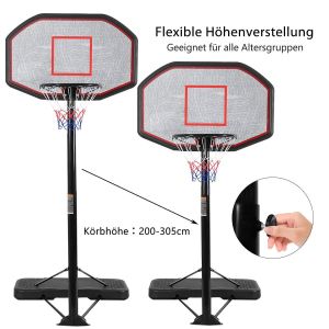 COSTWAY Adjustable Basketball Stand Hoop - 200cm - 305cm - Multicolour