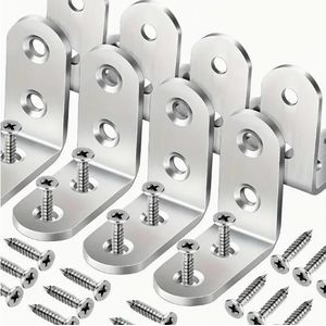 Set of 10 stainless steel corner brackets with screws for shelves, chairs, tables, dressers and wooden furniture