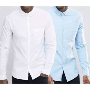 Long Sleeve Shirts - 2 Pieces - White/Blue