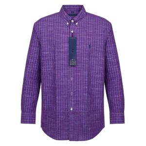 Men's Long-Sleeve Vertical Striped Cotton Shirt – Button-Down Collar Formal & Smart-Casual Shirt – Purple