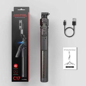 C17 AI Smart Auto Tracking Selfie Stick Tripod with LCD Screen & Remote - Black