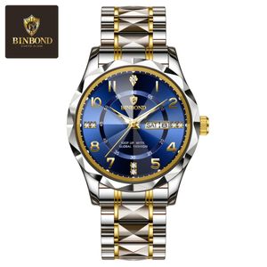 BINBOND Men's Blue Designer Luxury  Wrist Watch  Waterproof  Luminous Casual Watches Business Dual Calendar  Wristwatch