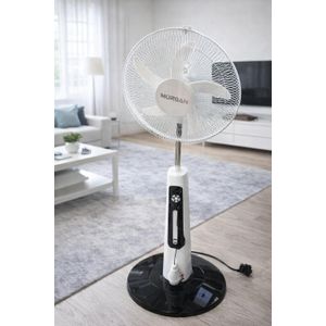 Morgan Rechargeable Solar Standing Fan with Solar Panel , 2 Exta Bulbs - 18inches - White