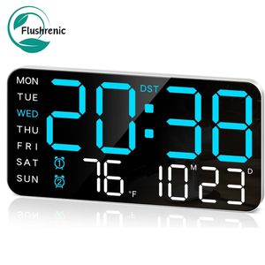 Flushrenic LED digital alarm clock, LED clock, room alarm clock, 8.4-inch large digital wall clock, LED alarm clock with large digits, date, temperature, and DST, suitable for modern office decoration design, rooms, bedrooms, and gifts.