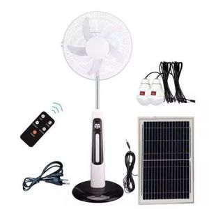 Quality Rechargeable solar and electric standing fan with solar panels, 2 extra bulbs and remote-18 inches