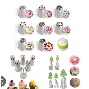 AD 9 Pcs Stainless Steel Russian Piping Nozzle for Cake Cream Pastry - Silver