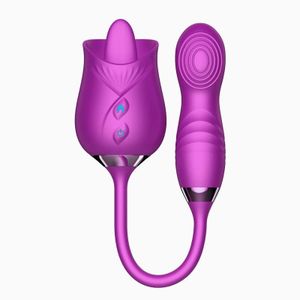 Homarom Extendable G-spot Vibrator Dual-Ended Tongue-Licking, Tapping, Vibrating Magic Wand for Women Rose Toy Masturbators Sex Toys