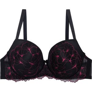 Binnys Elegant Lingerie Floral Lace Embroidery Underwire Bra, Non-removable Breast Pads Adjustable Straps Supportive Non-Sagging Lifting Bra For Reception Desk Ladies Bra Size Bra