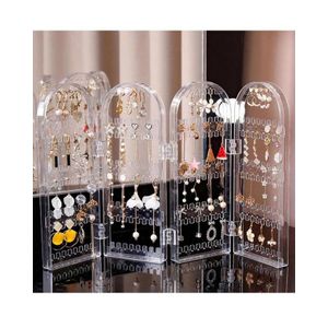 ShebSheb Earring Holder Organizer, Jewelry Organiser Stand, 4 Panels 260 Holes Foldable Screen Necklace Rack Multi-Purpose Dressing Tabletop Jewelry Holder for Necklaces Earrings Bracelets Rings