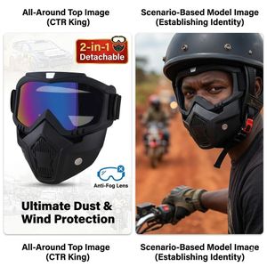 WEJESS Motorcycle Face Mask & Goggles - Anti-Dust Motocross Protective Gear - Detachable Riding Mask for Boda Boda, ATV, Off-Road (Black)
