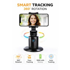Auto Face Tracking 360° Phone Holder Tripod – Smart Rotating Stand with Rechargeable Battery for TikTok & Video Recording