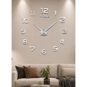 DIY Large Size 3D Mirror Sticker Wall Clock Arabic Numerals - Silver