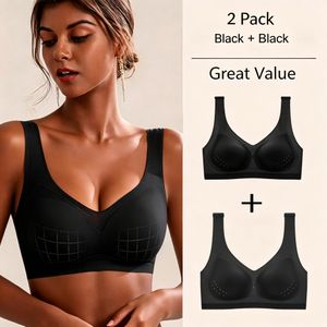Two Pack Seamless Ice Silk Women's Vest Tops Spaghetti Strap Backless Sleep Sports Gathering Ultra Thin Comfortable Breathable Underwire Free Bra For Daily Wear Yoga Running