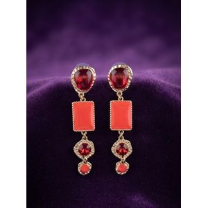 Crimson & Coral Geometric Drop Earrings