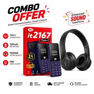 Itel 2167 dual sim feature phone + P47 Bluetooth Headphone - DARK BLUE