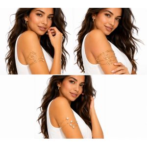 Bangles 3pcs Women's Gold Tone Hollow Style Geometric Line Metal Ring Armband, Women'S Arm Ring Suitable for Beach Parties, Proms Weddings Daily Wear - Luxury Gold Arm Cuff Bracelet – Adjustable Upper Arm Ring - Gold 