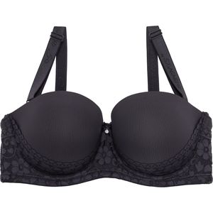 Binnys Romantic Dark Grey Bra for Non-removable breast pads Adjustable Straps Floral Lace Commuting Underwire Strong Support Daily Wear Women's Balconette Push up Bra