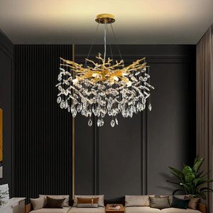 ESCLIGHTING LED Pendant Crystal Hanging Lamps Ceiling Chandeliers - Gold