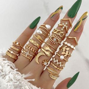 23PCS Gothic Ring Collection Crystal & Pearl Stackable Rings