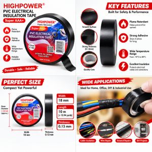 HIGHPOWER Super AAA+ PVC Electrical Insulation Tape 19mm x 10m Black ( PVC Electrical Insulation Tape)