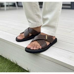 Nokoko Premium Men's Crisscross Double-Strap Sandals – Duable Comfort Slip-On & Outdoor Wear - Perfect Beach/Travel Slippers NokoNyc Sandals- Cofee/Black Design 