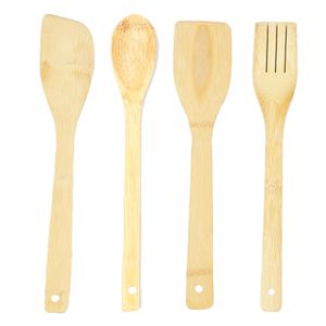 4-Piece Bamboo Kitchen Utensils Set for Nonstick-Safe, Durable & Healthy Wooden Spatula and Spoon Set