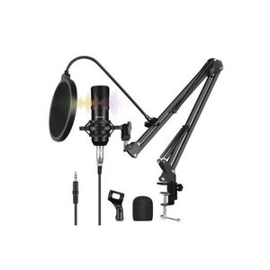 Podcast Microphone USB Sound Card Kit Professional Studio Live with Long Arm - Black
