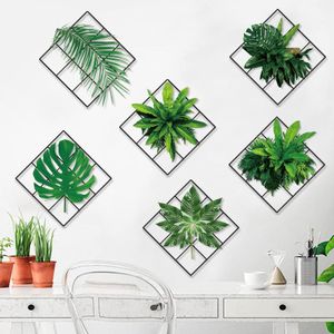 ASCENT 6 Pcs Tropical Green Plant Wall Art, Diamond Metal Frame Hanging Monstera Palm Leaf Decor For Living Room Bedroom Dining Room Home Wall Decoration