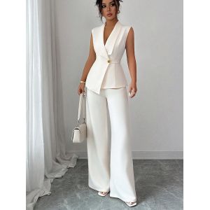  2PCS New casual suit set for spring and fall, featuring a solid-color, straight-cut vest the top choice for business professionals attending meetings