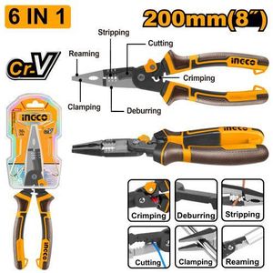 Ingco HMFLNP28200 6-in-1 Multi-function Long Nose Pliers  - Brown & Yellow