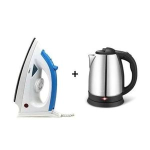 Steam Iron, White/Blue + Electric Kettle- Silver