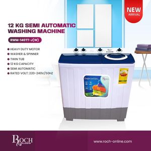 Roch 12Kg Twin Tub Semi Automatic Washing Machine - RWM-140TT - J(W)-White/Blue