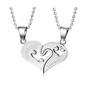 Couple Necklace Set: A Pair of Heart-Shaped Diamond-Studded Heart Pendants