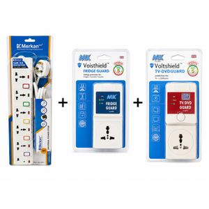 Powerful TV and Fridge Guard With High Quality Plug Socket Power Outlet Extension Board Wire Home Commercial Plug Socket Power Strip use With Iron, Kettle, Rice, Fridge - White- White