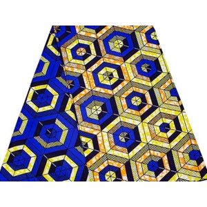 African Wax Print Fabric (6 Yards) – Geometric Hexagon Pattern 100% Cotton Ankara Fabric – Royal Blue, Yellow & Orange 
