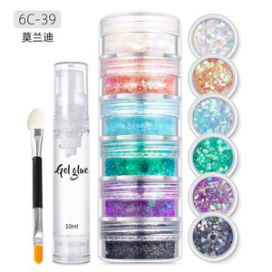 6-layer connected bottles of nail art glitter and body glitter gel
