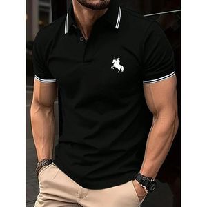 Dou-color Men's T-shirt Business Polos Short Sleeve - black - XL