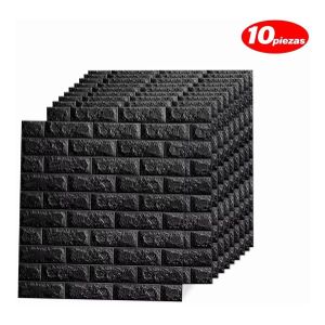 10 Pcs 3D Wallpaper, Black Brick Faux Foam Wall Panels Self Adhesive Peel and Stick Wallpaper for Kitchen, Bathrooms, Living Rooms, Offices