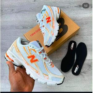 New Mesh Lace-Up Running Sneakers – White/Orange/Light Blue
