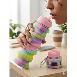Multicolor Swirl Collapsible Silicone Water Bottle – BPA-Free Travel Bottle with Carabiner