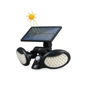 Solar Powered Wall Light -PIR Motion Sensor Foldable 2 Heads Flood Lamp- IP65 Water-resistant -Black