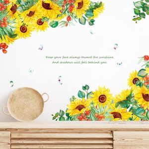 ASCENT Water‑color Sunflower Red Berry Butterfly Wall Sticker, Inspirational Quote Floral Decal For Bedroom Living‑room Window Home Decor
