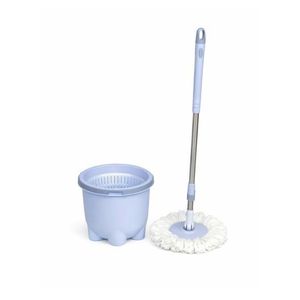 Plum Blossom Microfiber Mop & Bucket Set with Plastic Basket Dryer, Stylish Barrel Design, Easy Wring Household Floor Cleaning Kit (L21 x W21 x H27)cm / (L8.3 x W8.3 x H10.6)inch - Blue