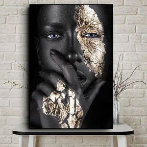 Decorative Painting of an African Woman in Gold and Black (without frame) - 50*70cm