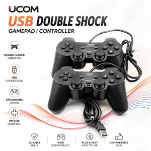 UCOM USB Double Shock Gamepad Controller 2-Pack for PC – Dual Vibration Plug & Play Black