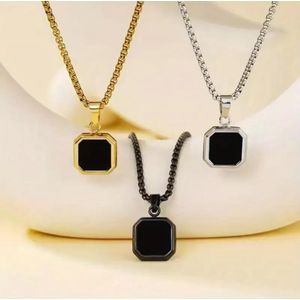 3pcs Set Men's Minimalist Square Black Onyx Pendant Necklace – Stainless Steel Geometric Jewelry (multi) 