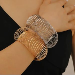 Trendy Spiral Wire Open Bangle Bracelet – Silver & Gold (2 Pieces)