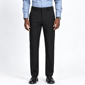 VEOUNDK Straight Fit Stretch Men Business Pants, Wrinkle Free Formal Casual Trousers - Black