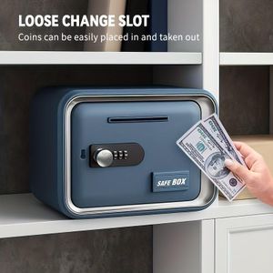 Kids' combination lock piggy bank - Mini safe for adults, suitable for boys aged 8-12, toy coin bank for kids, secure cash jar - Blue