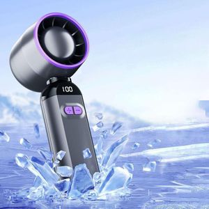 Lcd Rechargeable High Speed Handheld Fan With 3000mah Super Long Battery Lifeand LED Digital Display_ Greypurple